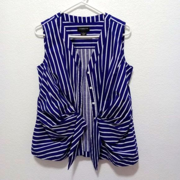 Liz Claiborne Career Women's Sleeveless Striped Tie Front Top Blouse size Large - Picture 3 of 7